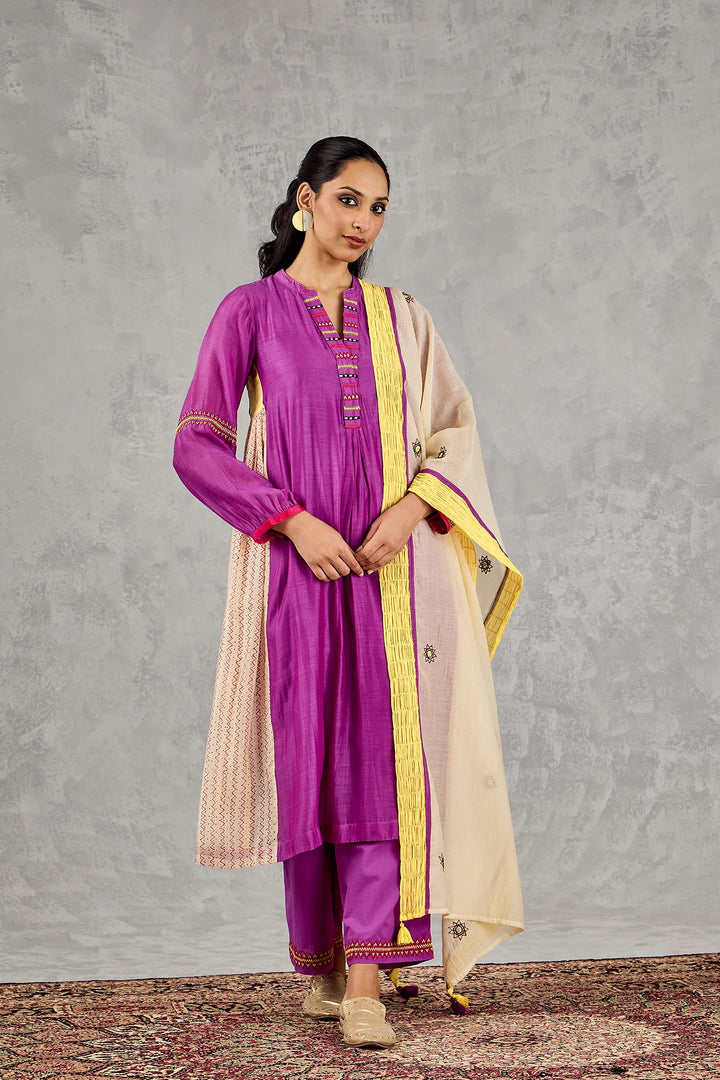 Purple Zig-Zag Side Kali Kurta Set