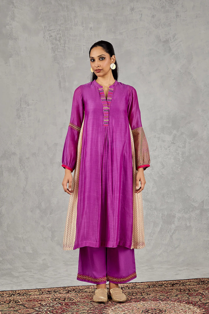 Purple Zig-Zag Side Kali Kurta Set