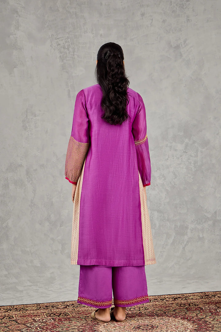 Purple Zig-Zag Side Kali Kurta Set