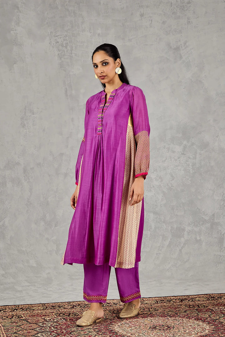 Purple Zig-Zag Side Kali Kurta Set
