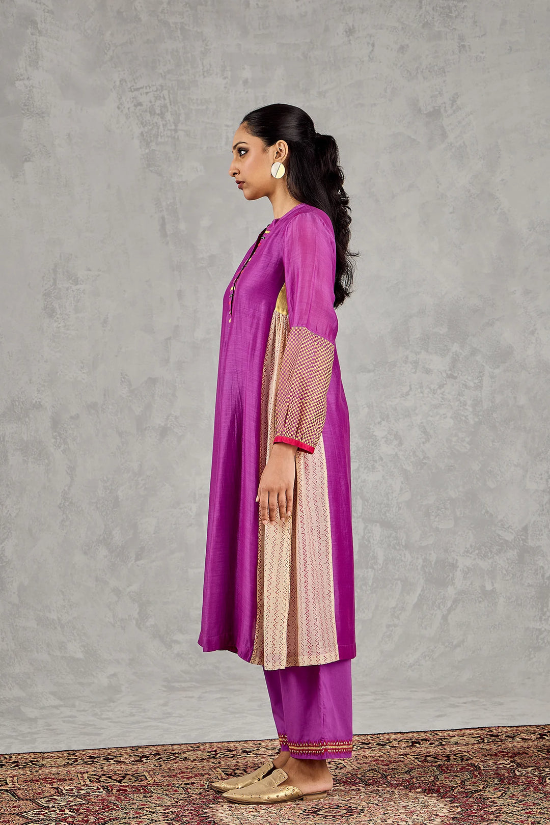 Purple Zig-Zag Side Kali Kurta Set