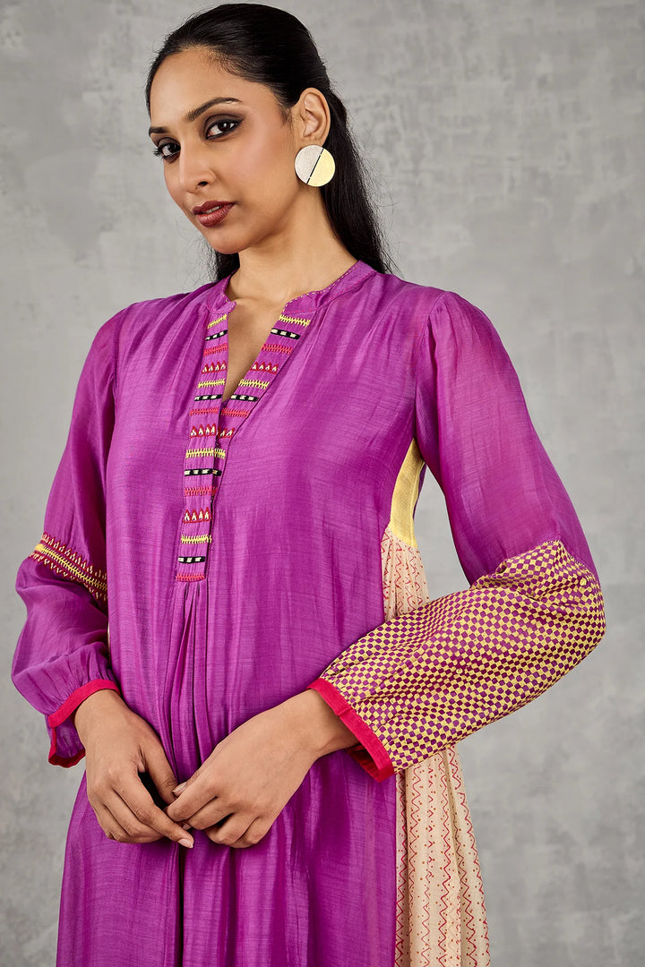 Purple Zig-Zag Side Kali Kurta Set
