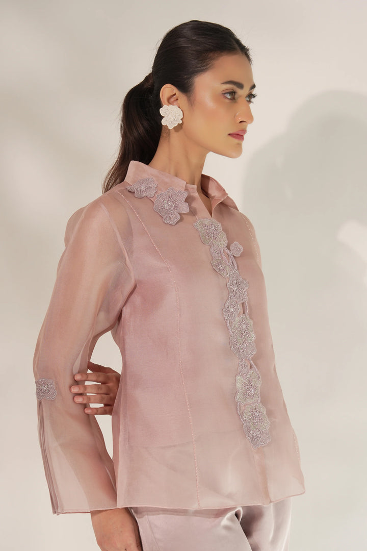 Purple Princess Cut Organza Shirt
