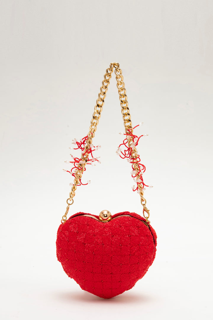 isa beaded heart - bright crimson