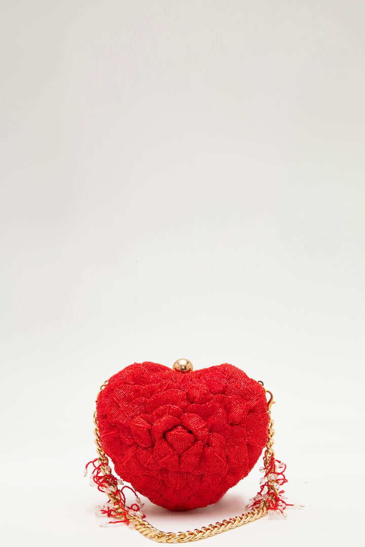 isa beaded heart - bright crimson