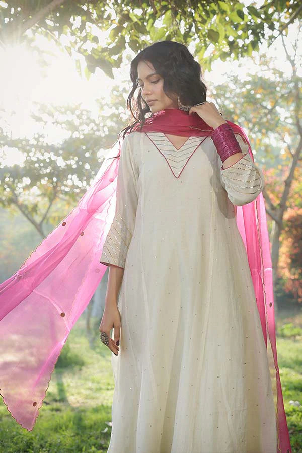 Pearl White Sequinn Side Panel Kurta Set