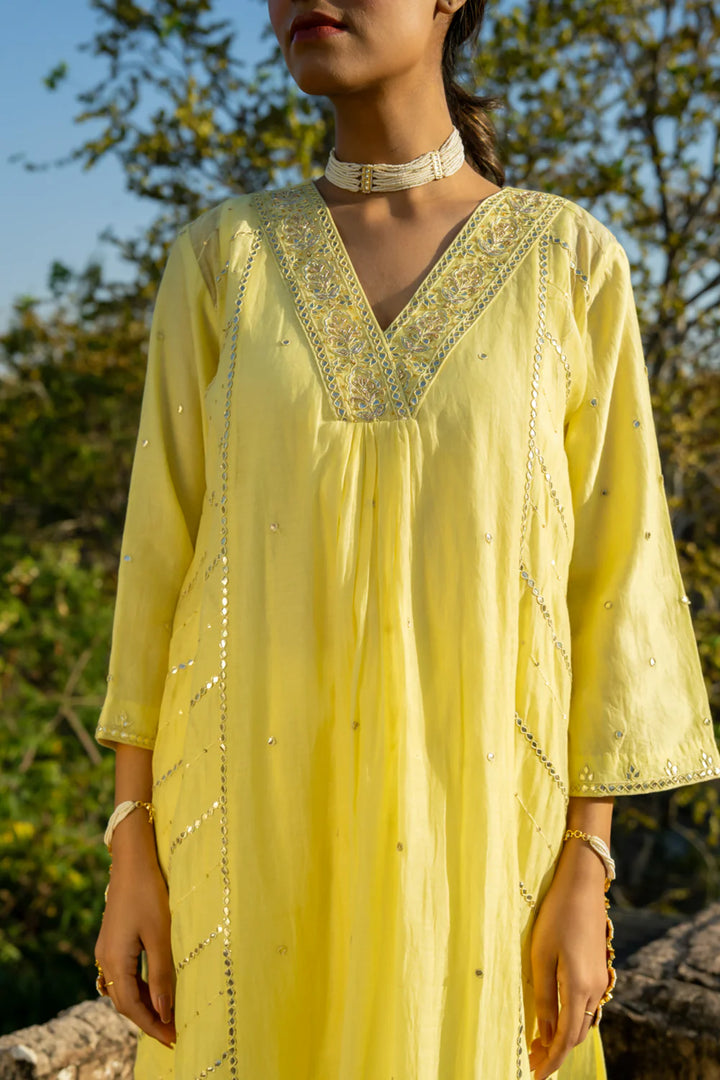 Pastel Yellow Gota Patti A-line Kurta Set