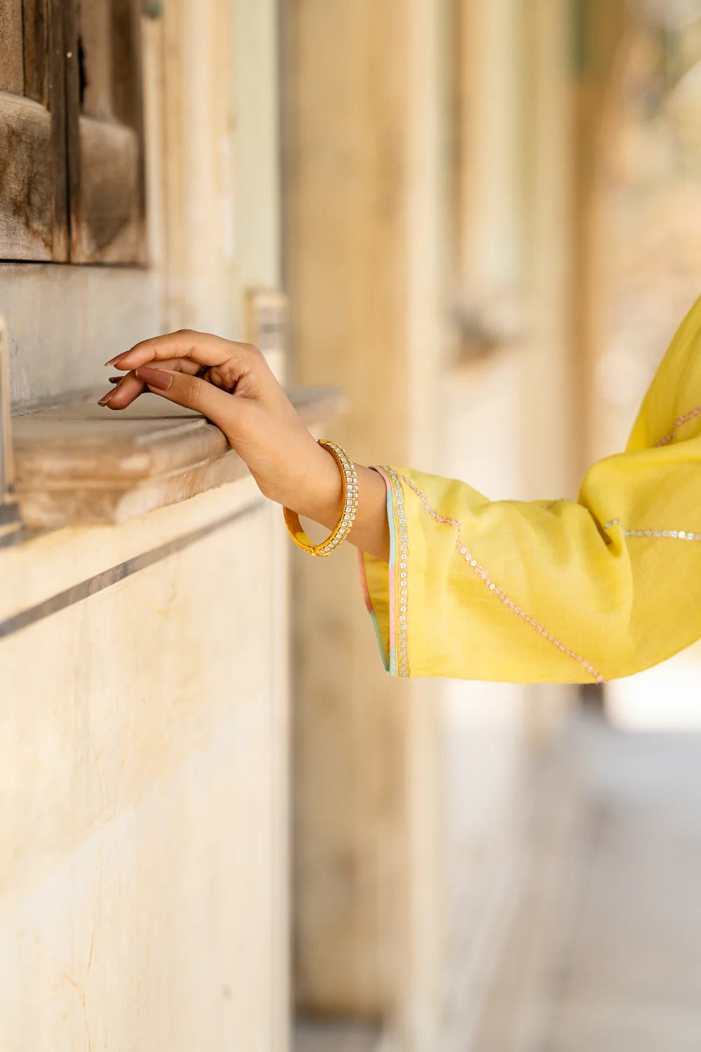 Pastel Yellow Poppy Motif A-line Kurta Set