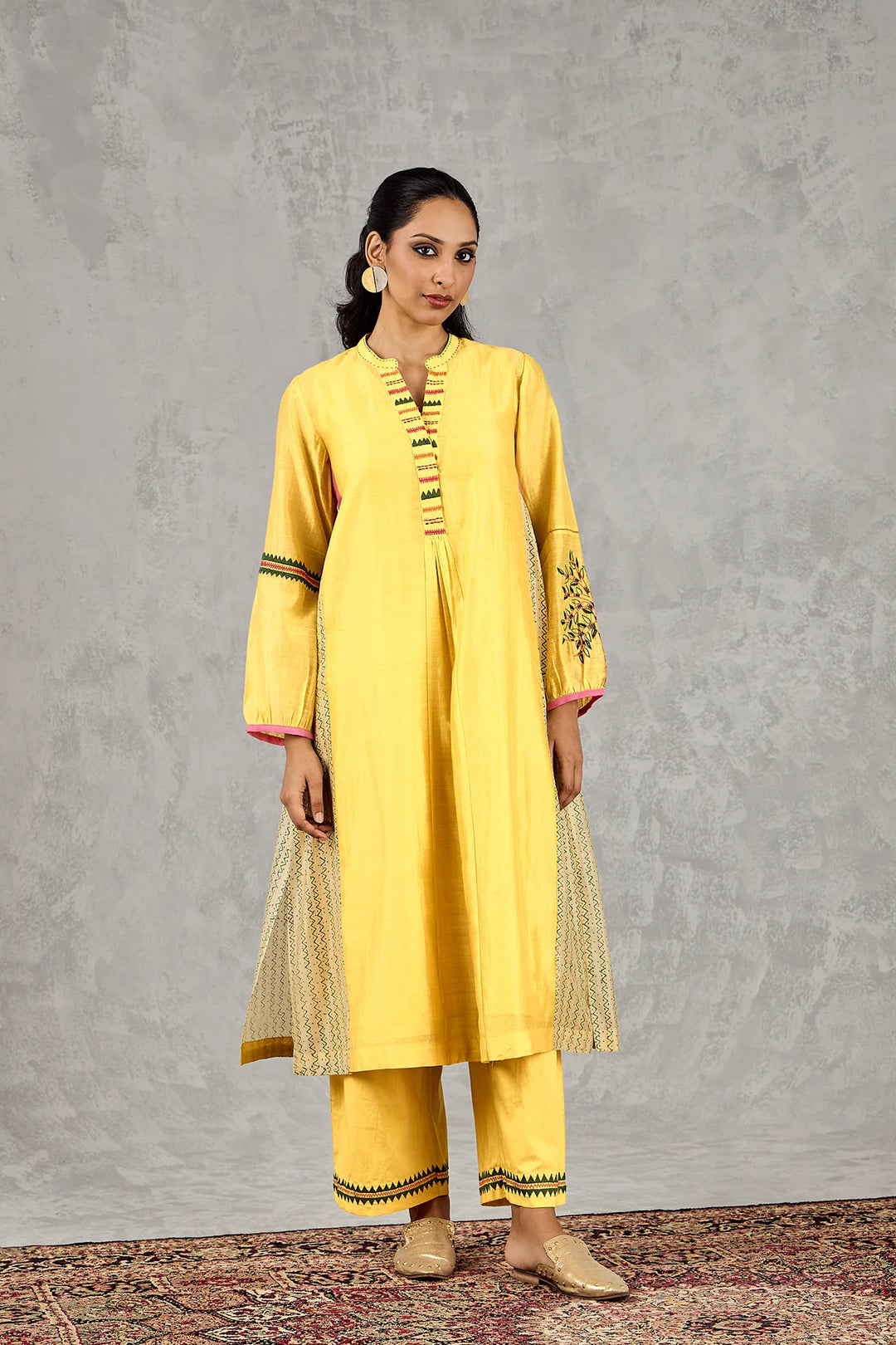 Yellow Zig-Zag Side Kali Kurta Set