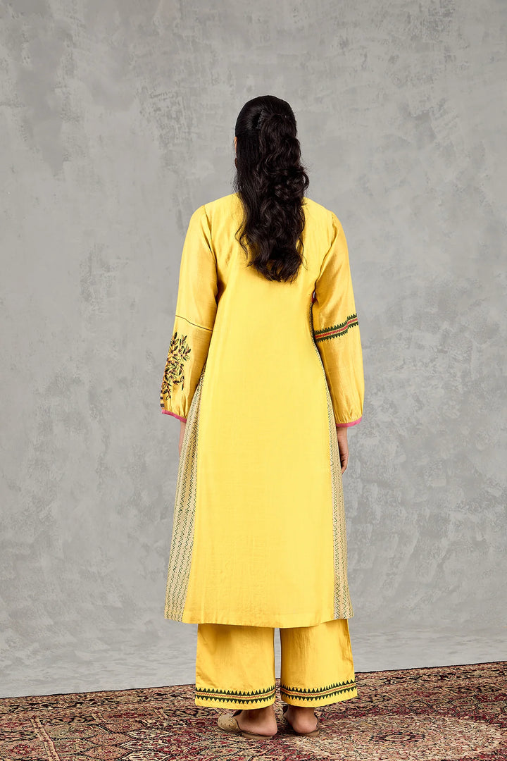 Yellow Zig-Zag Side Kali Kurta Set