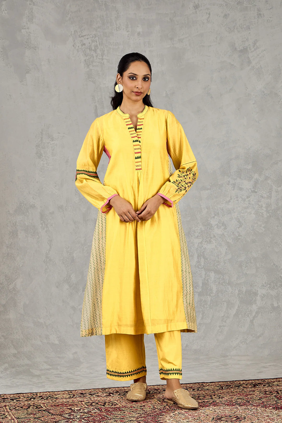 Yellow Zig-Zag Side Kali Kurta Set