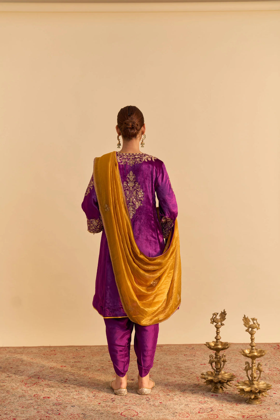 Eira - Velvet Deep Purple A-line Kurta With Dhoti
