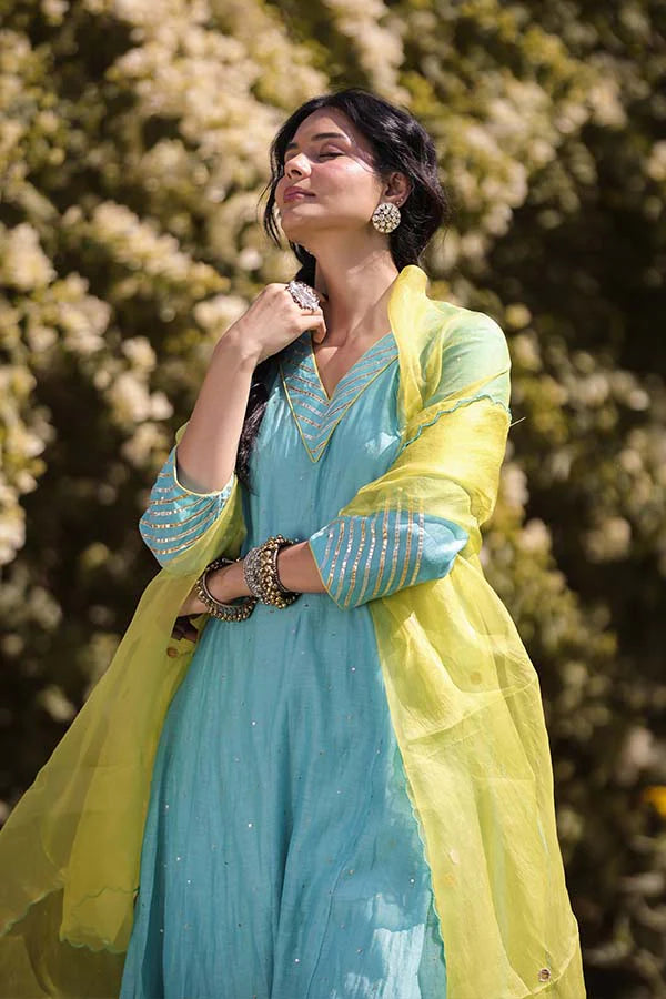 Rama Blue Sequinn Side Panel Kurta Set