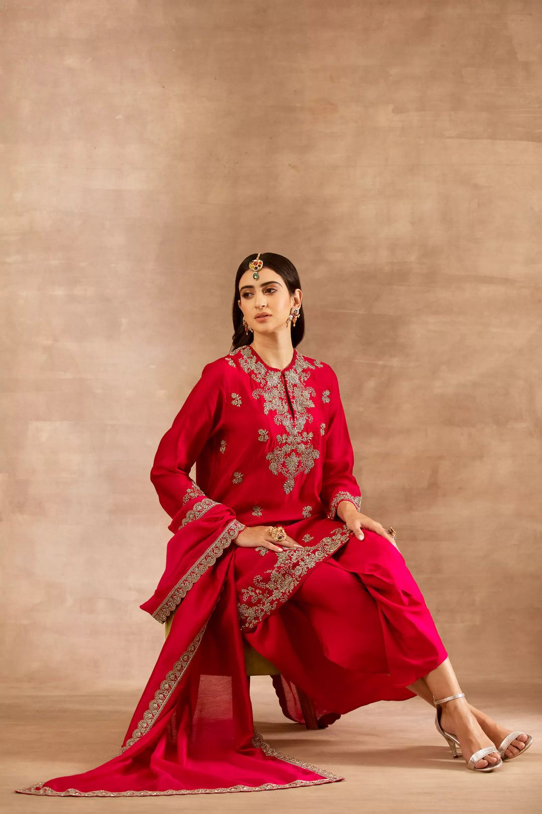 Red Zardosi Embroidered Kurta Set