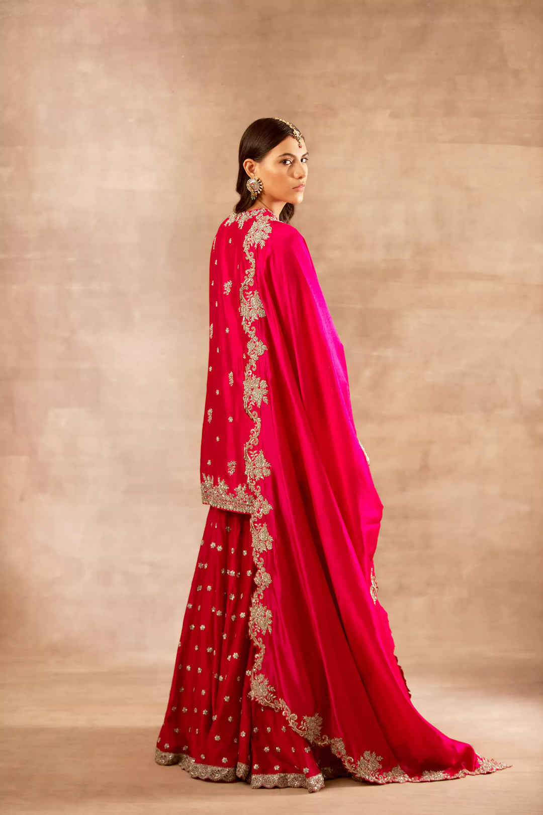 Red Embroidered Sharara Set