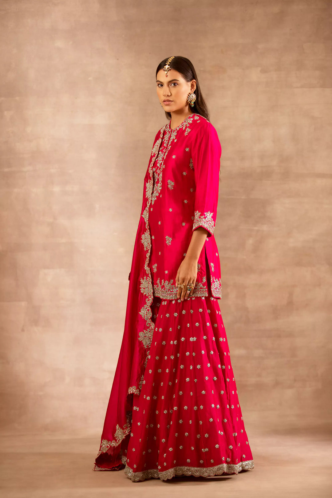 Red Embroidered Sharara Set