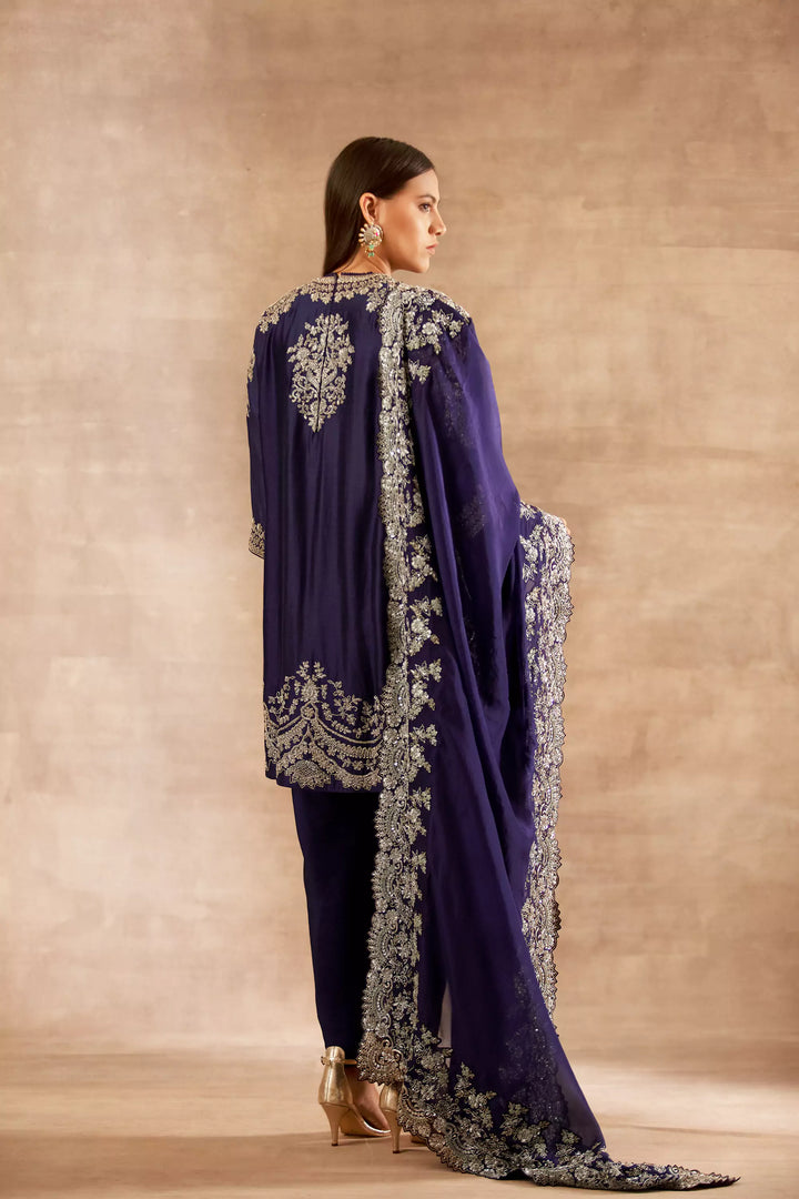 Purple Embroidered Tunic Set