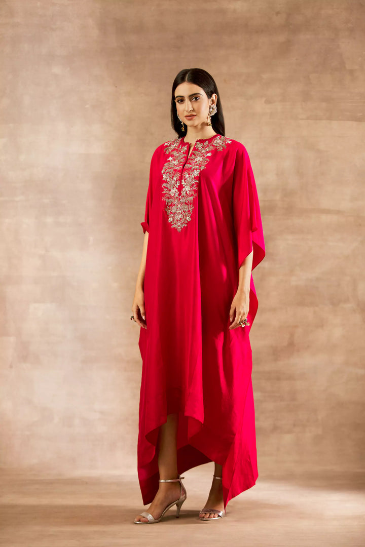 Dupion Silk Red Embroidered Kaftan