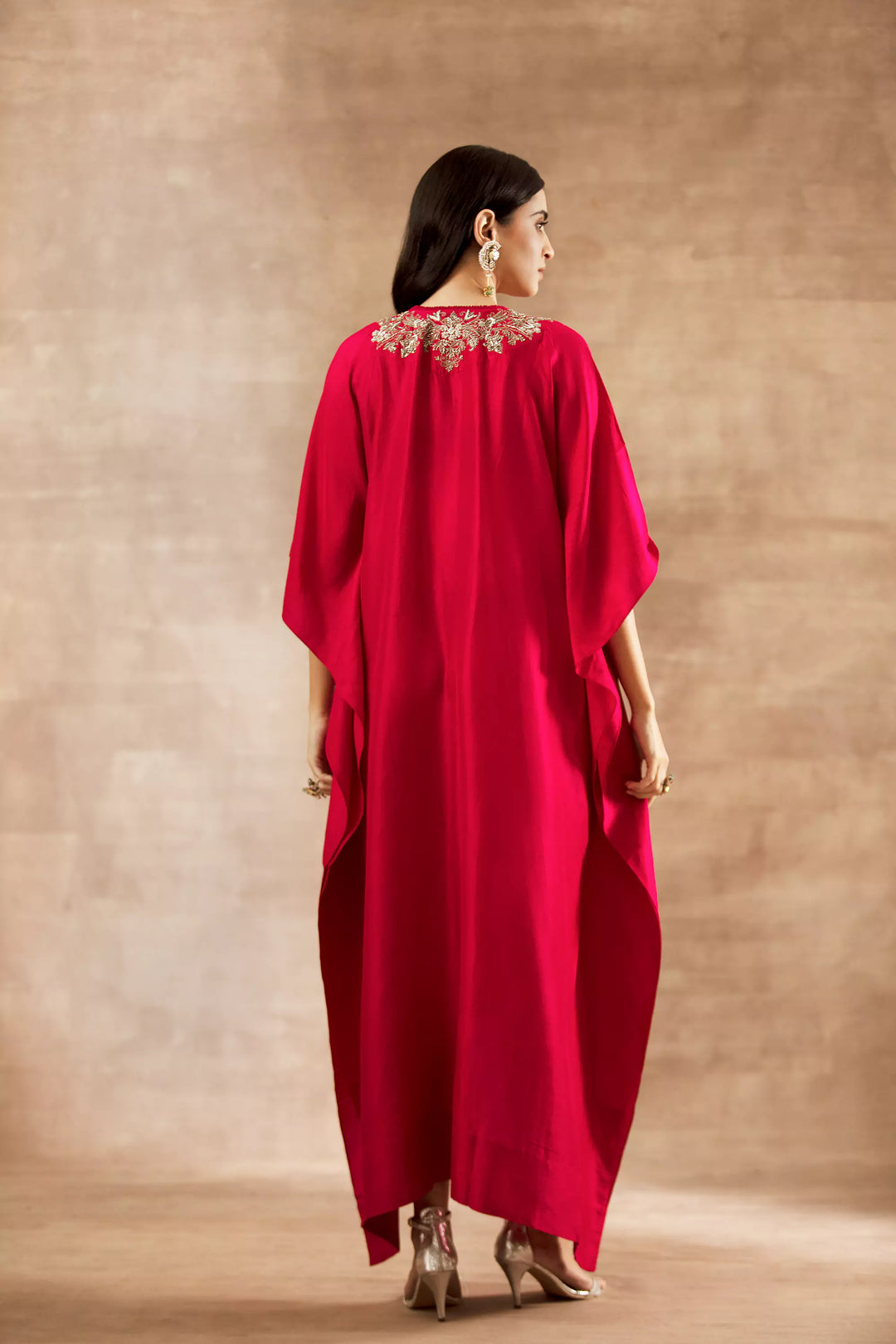 Dupion Silk Red Embroidered Kaftan