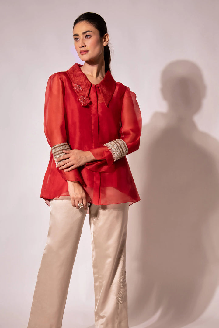 Red Long Collar Shirt