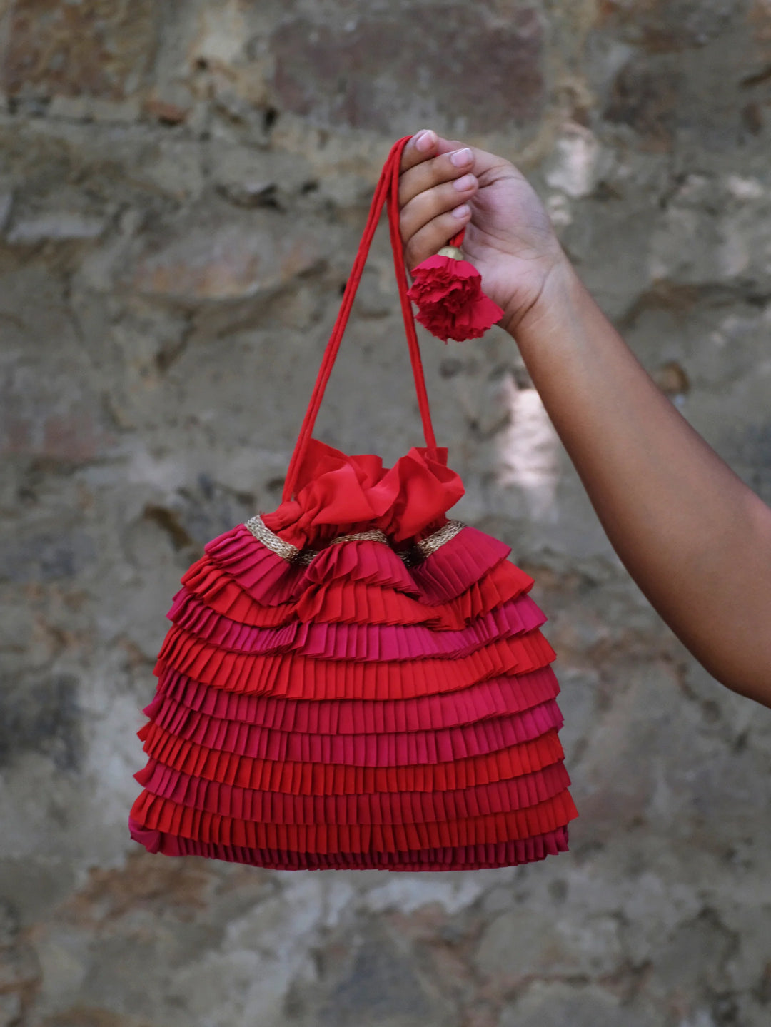 Red Multi Jhallar Potli