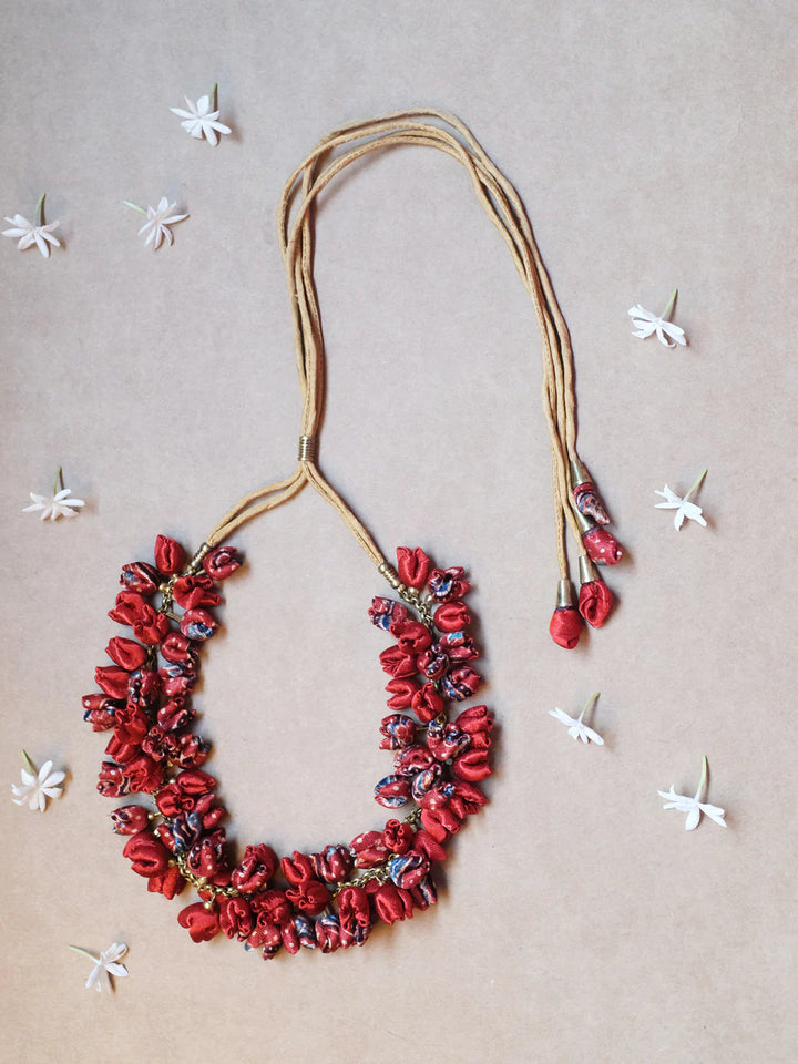 Red Mashru Ajrak Chain Mala