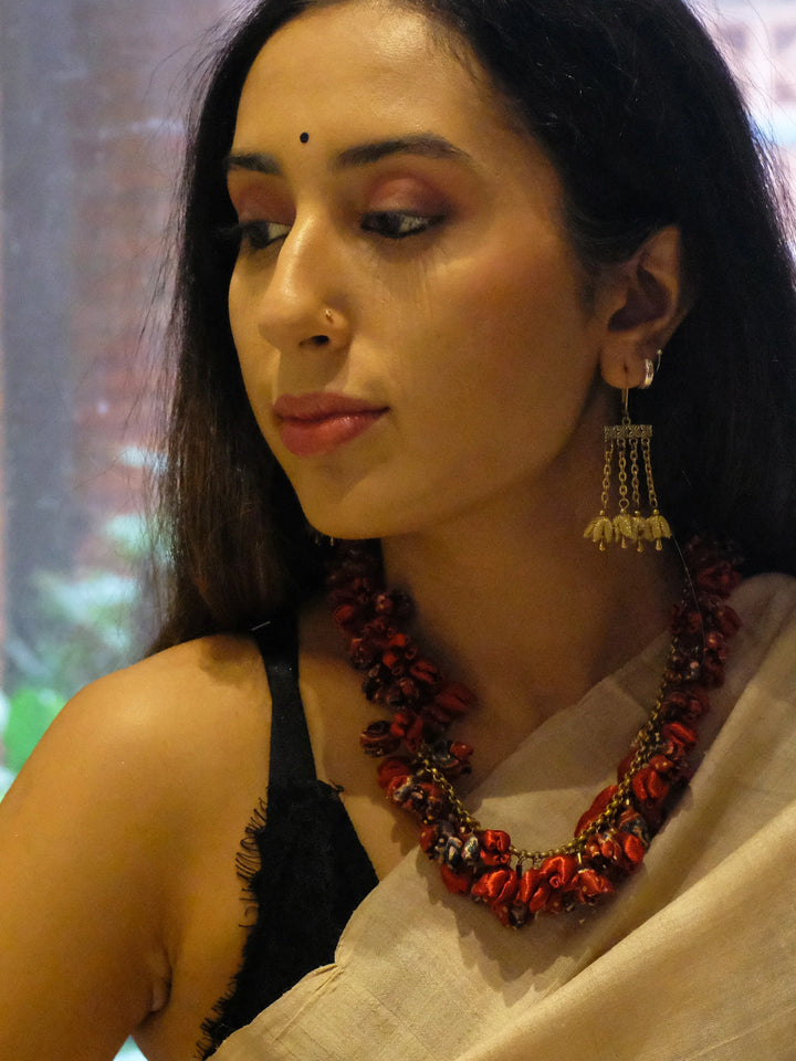 Red Mashru Ajrak Chain Mala