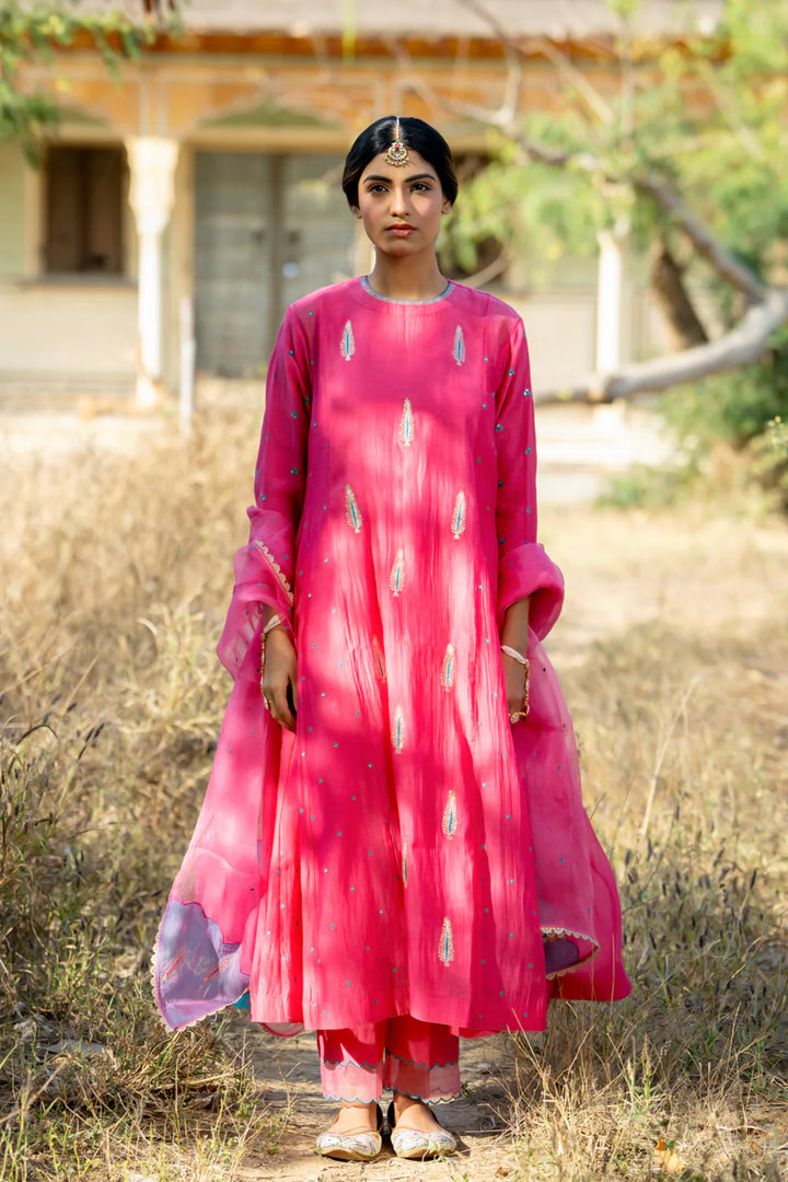 Rani Firozi Khajur Booti Anarkali Suit Set