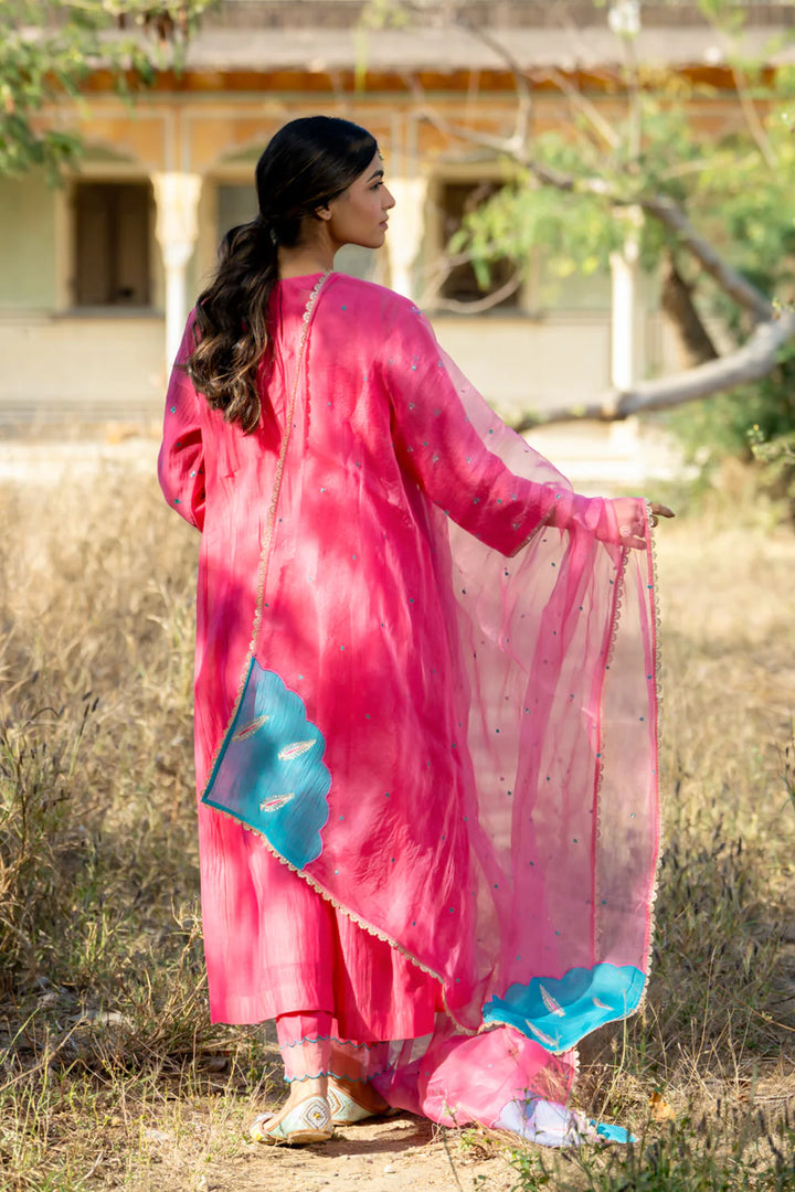 Rani Firozi Khajur Booti Anarkali Suit Set