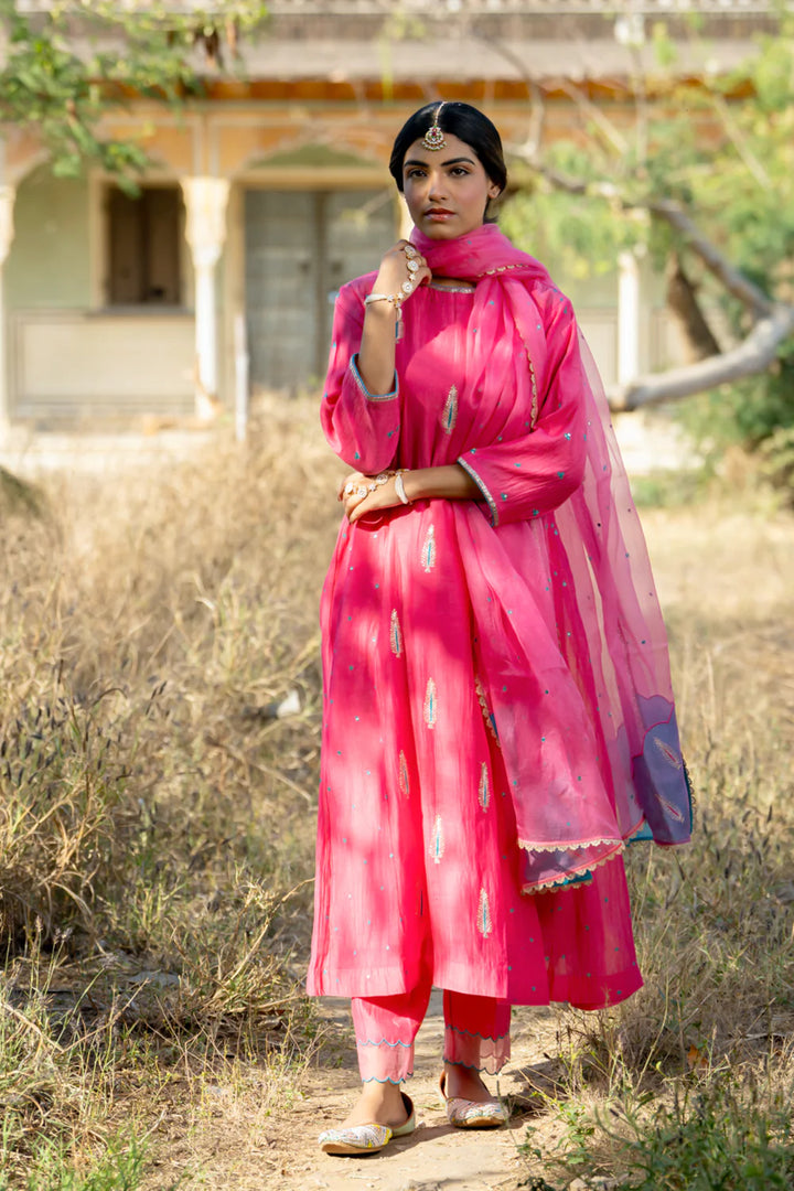 Rani Firozi Khajur Booti Anarkali Suit Set