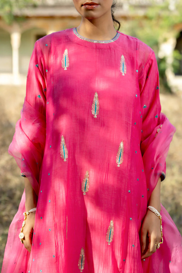 Rani Firozi Khajur Booti Anarkali Suit Set