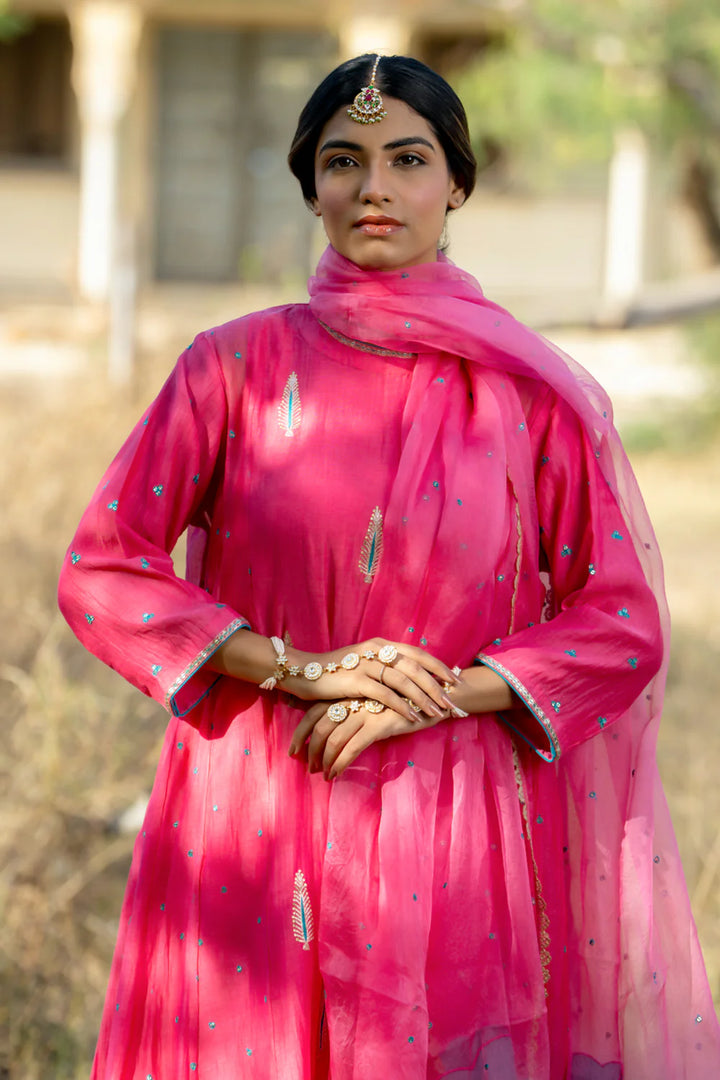 Rani Firozi Khajur Booti Anarkali Suit Set
