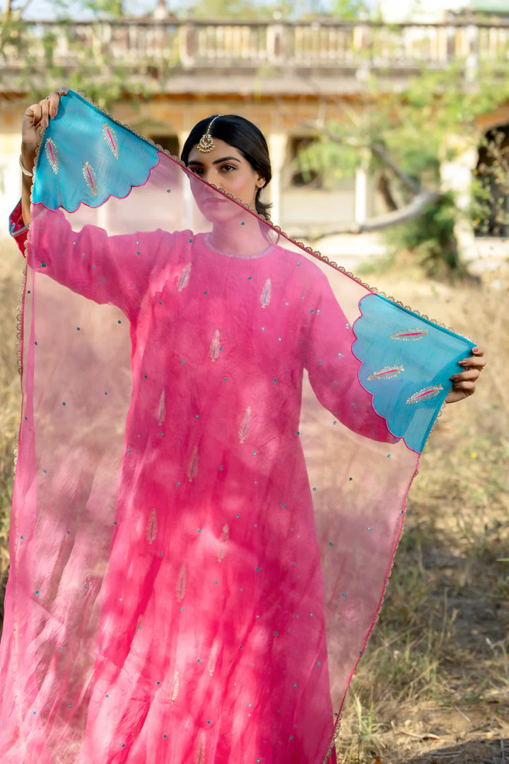 Rani Firozi Khajur Booti Anarkali Suit Set