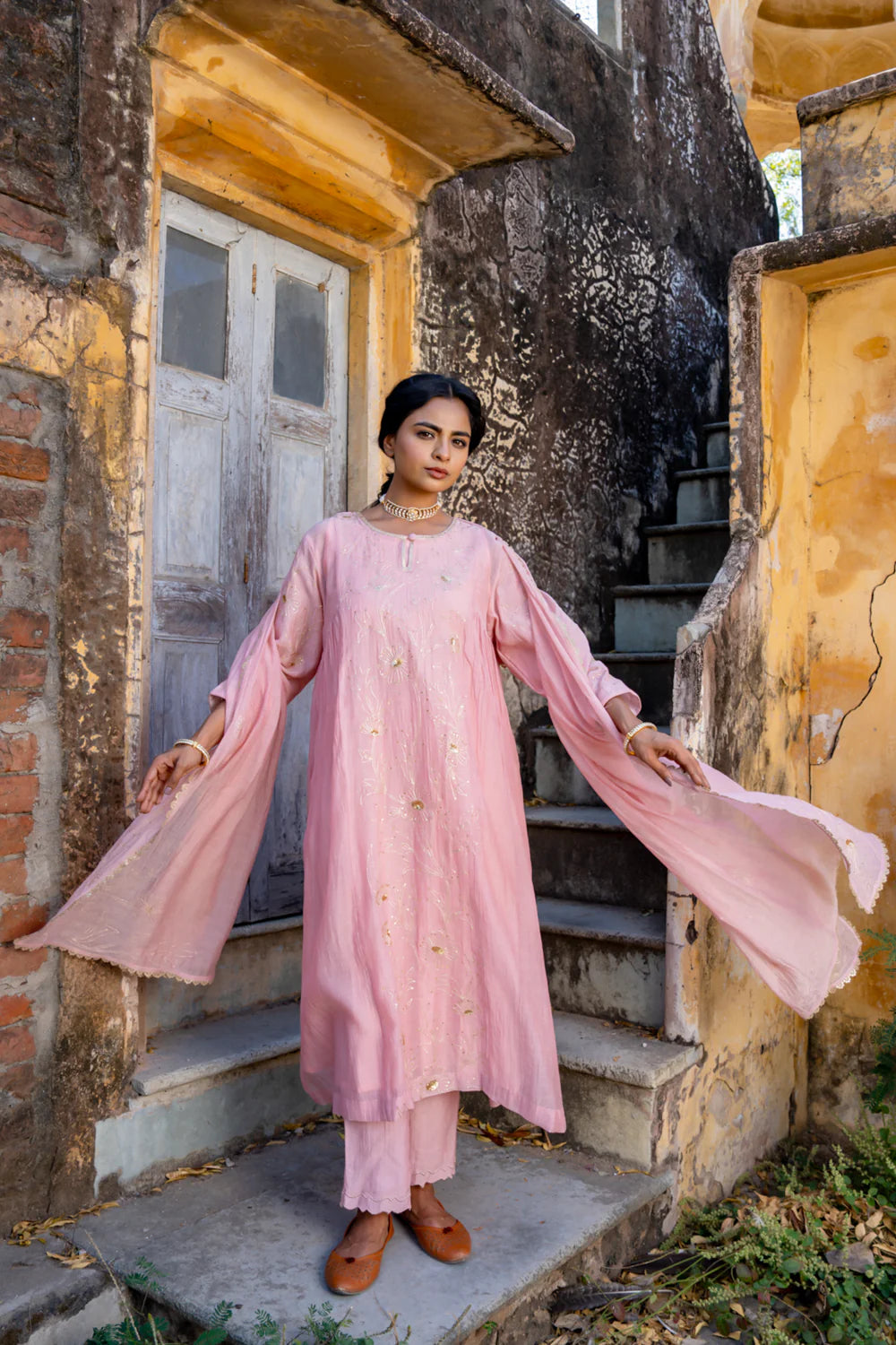 Rose Gold Floral Jaal A-line Kurta Set