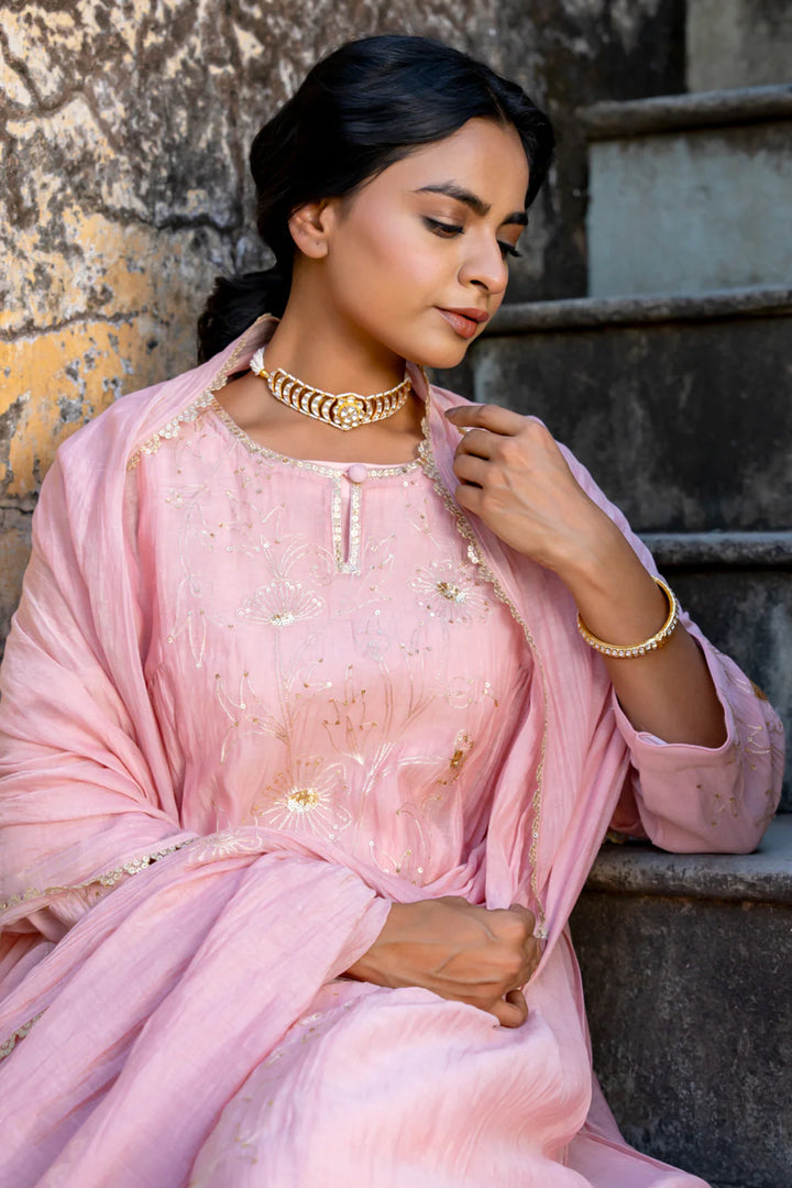 Rose Gold Floral Jaal A-line Kurta Set