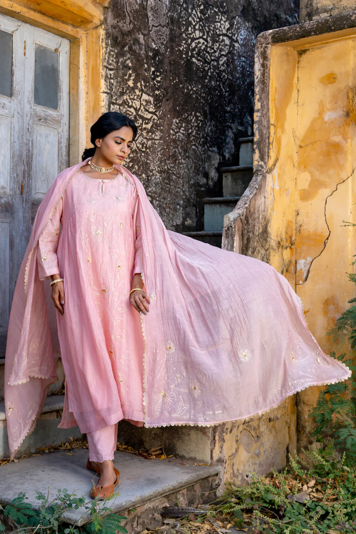 Rose Gold Floral Jaal A-line Kurta Set