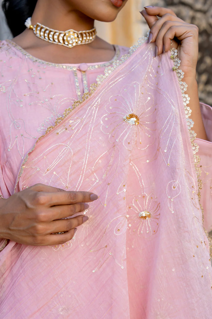 Rose Gold Floral Jaal A-line Kurta Set