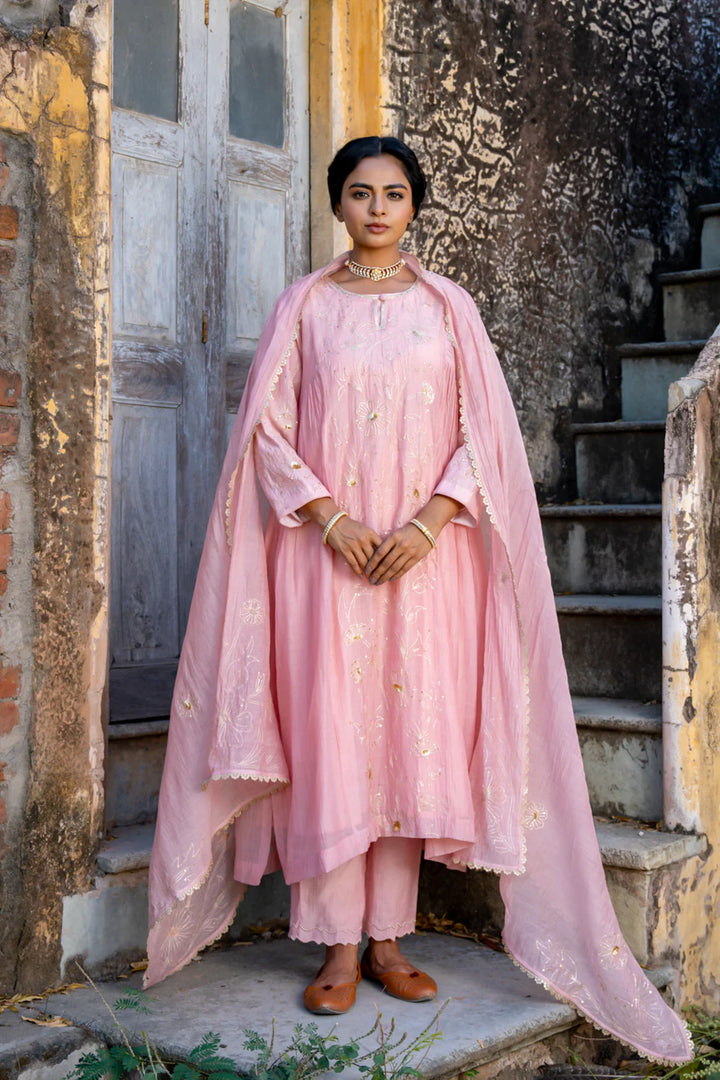 Rose Gold Floral Jaal A-line Kurta Set