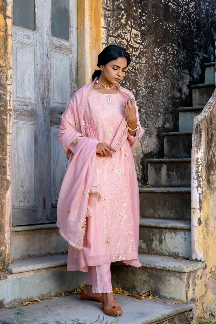 Rose Gold Floral Jaal A-line Kurta Set