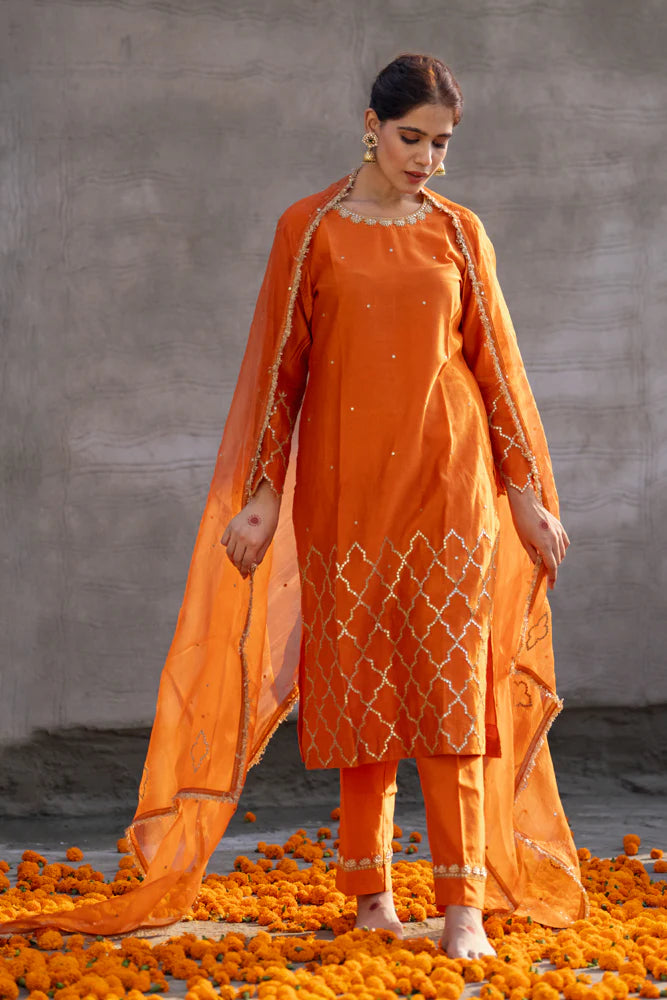 Rust Straight Kurta Set