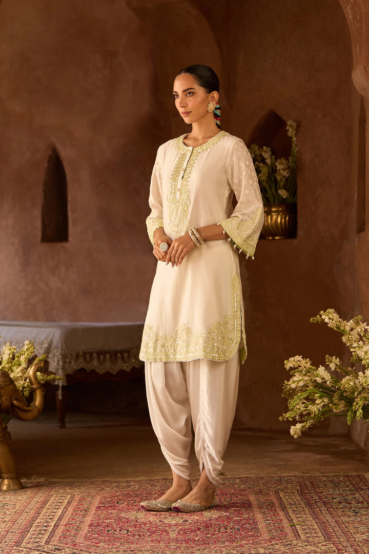 Ruhi - Daisy Ivory With Mint Green Short Kurta And Dhoti