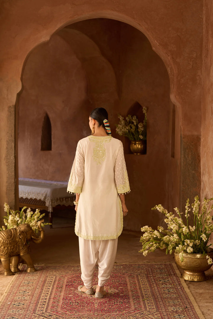 Ruhi - Daisy Ivory With Mint Green Short Kurta And Dhoti