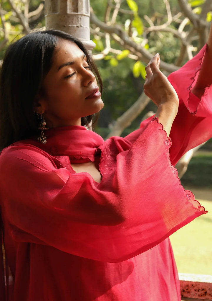 Scarlet Floral Threadwork Kurta Set