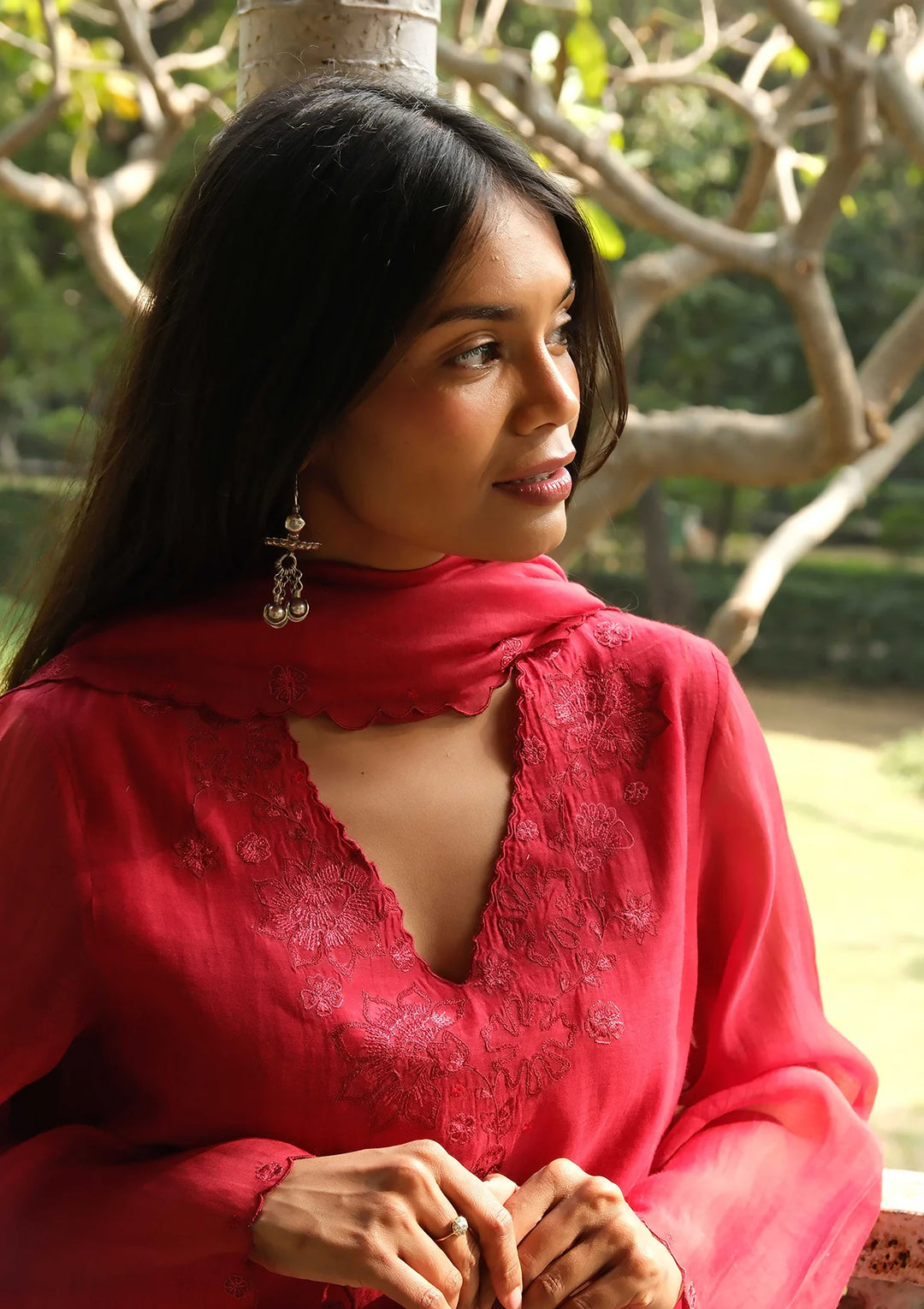 Scarlet Floral Threadwork Kurta Set