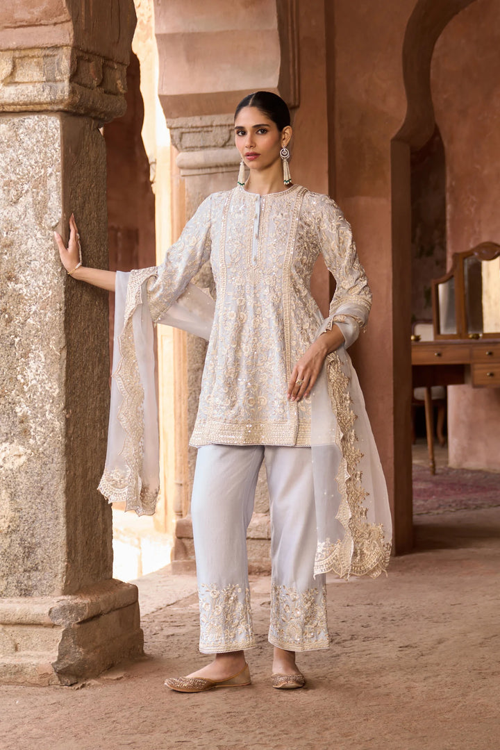 Saboor - Blue Short A-line Kurta With Straight Pants And Dupatta