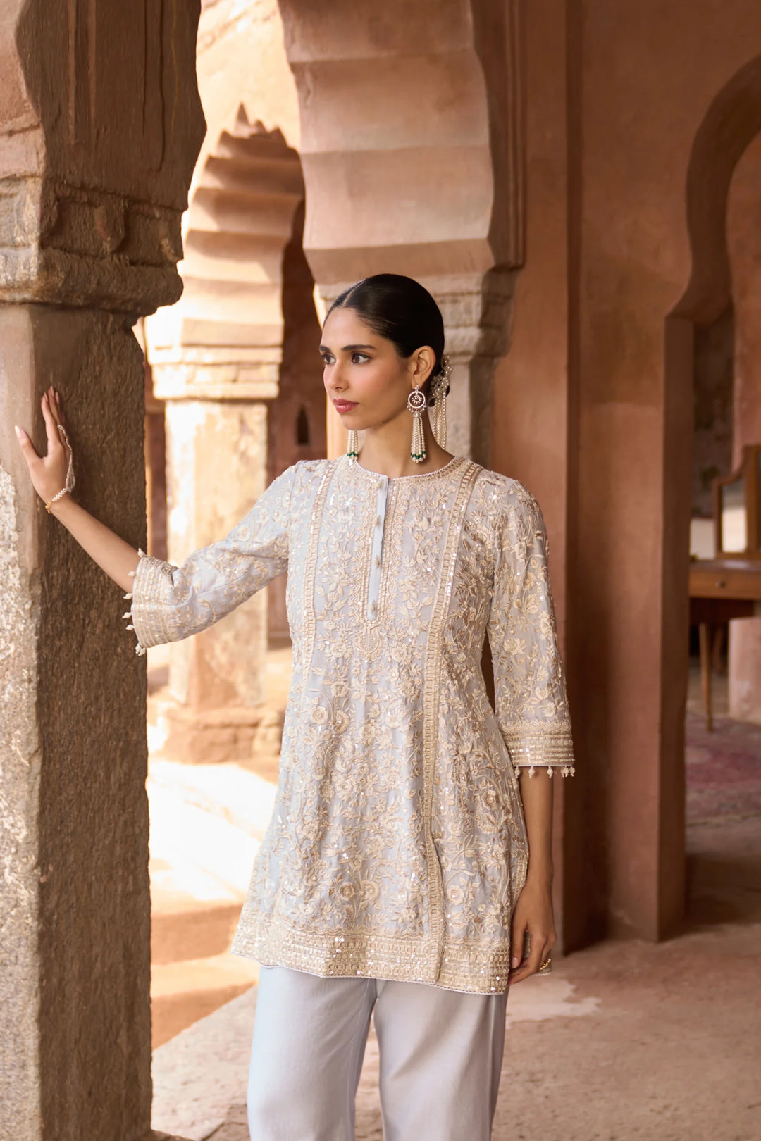 Saboor - Blue Short A-line Kurta With Straight Pants And Dupatta