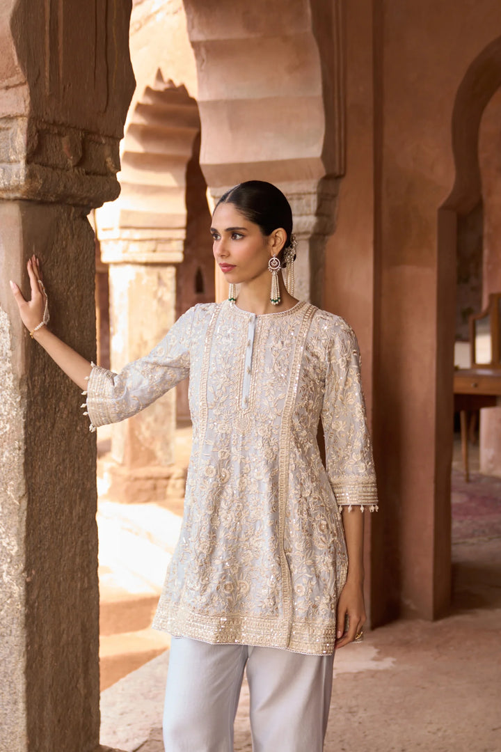Saboor - Blue Short A-line Kurta With Straight Pants And Dupatta