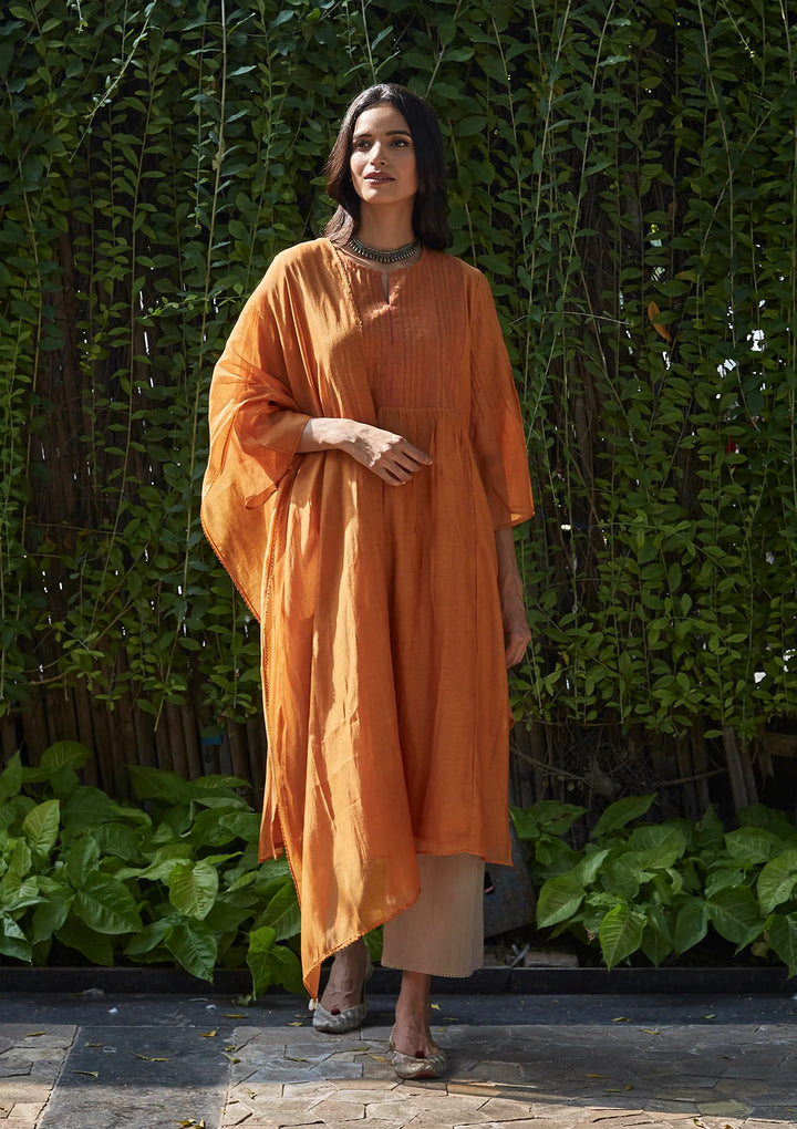 Saffron Tagai Work Kurta Set