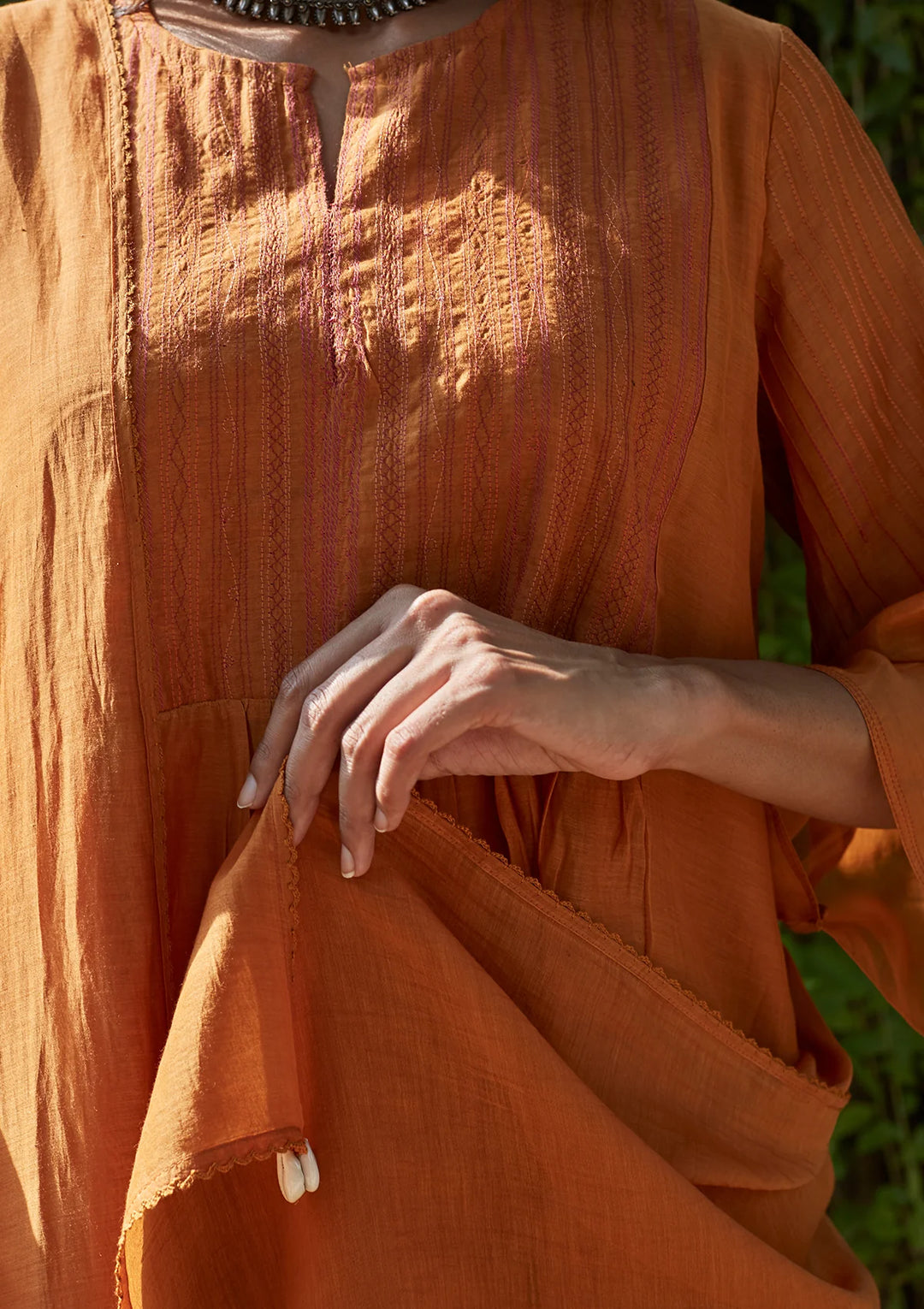 Saffron Tagai Work Kurta Set