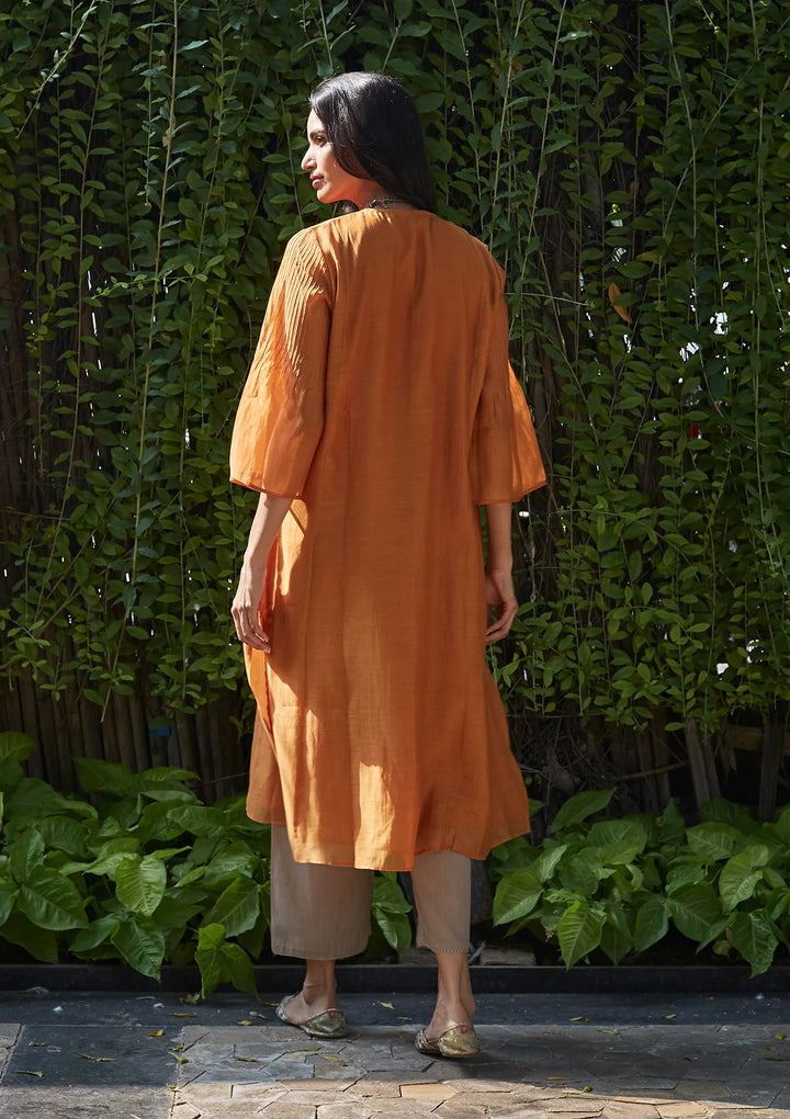 Saffron Tagai Work Kurta Set